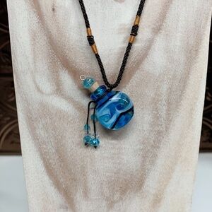 Blue Glass Pendant Necklace for Essentials Oils